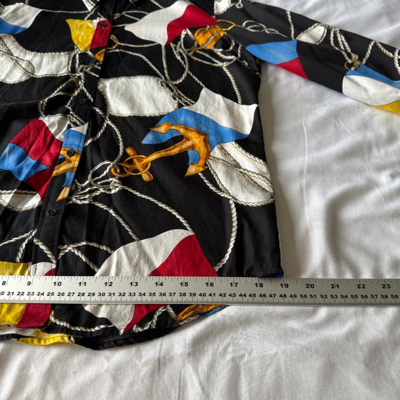 Lauren Ralph Lauren Nautical Sailing Flag Print Button‎ Up Blouse Black Medium - Picture 14 of 15